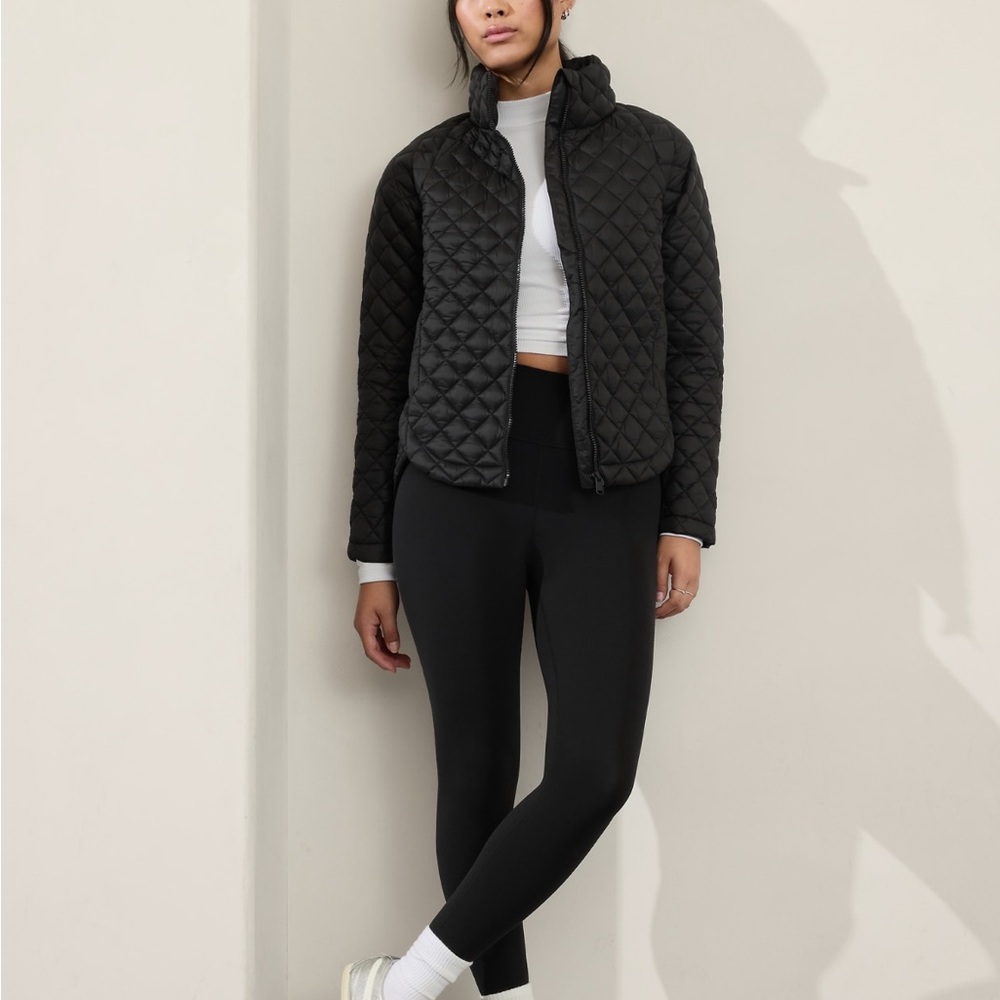 Athleta Black Quilted Jacket Whisper Featherless Puffer
